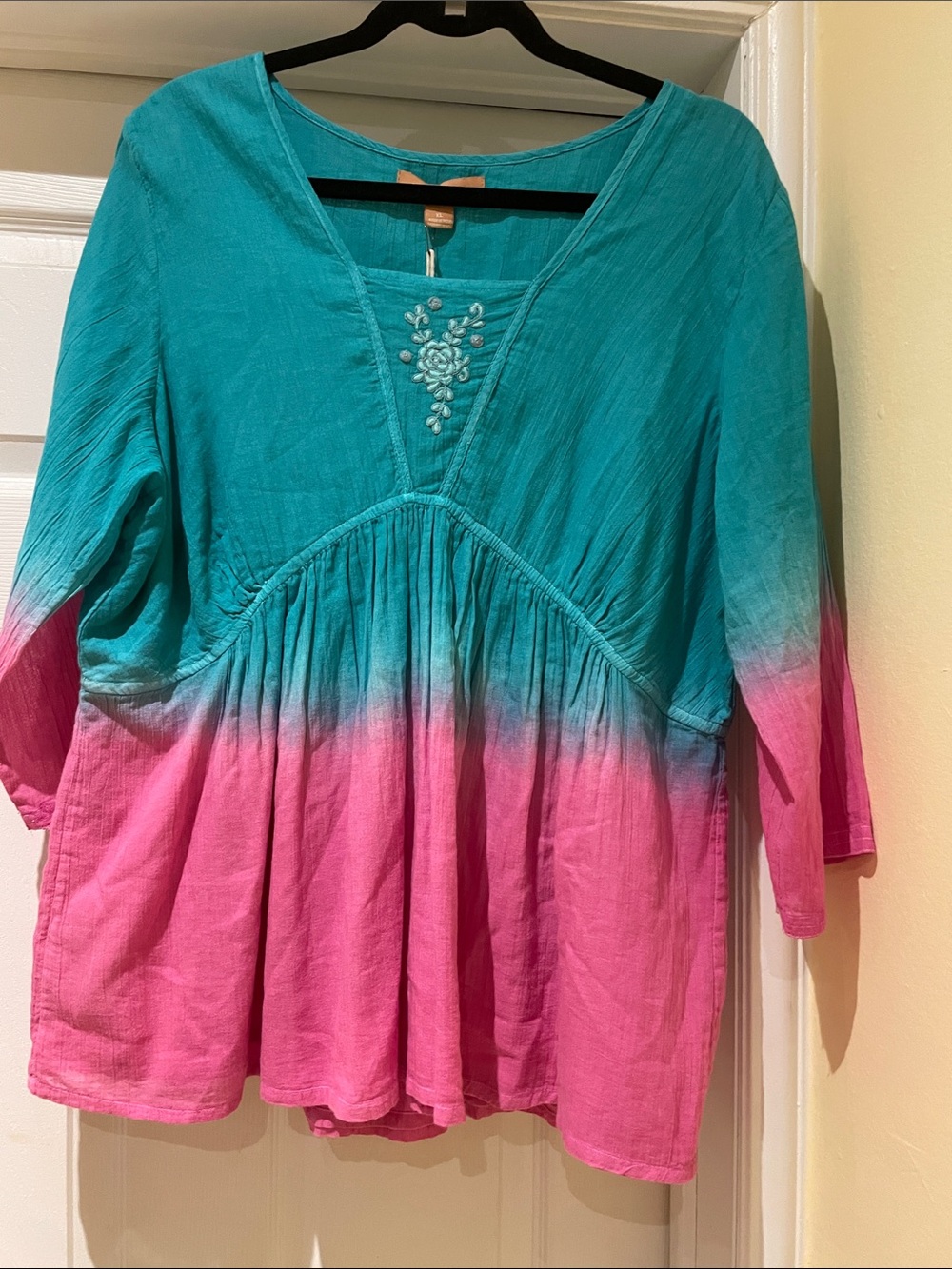April Cornell Cotton Gauze Tunic Boho Prairie Cottagecore Dip Dye Ombre XL NWT